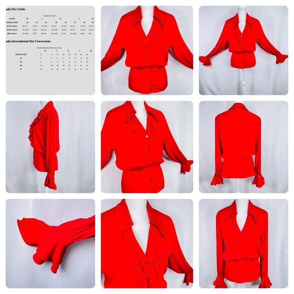 Vintage ESCADA Womens Silk Red Spanish ruffle Flare Long Sleeve Blouse 34 / S - Picture 3 of 16